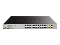 D-Link DGS 1026MP - Conmutador - sin gestionar - 24 x 10/100/1000 (PoE) + 2 x Gigabit SFP combinado - sobremesa, montaje en rack - PoE (370 W) DGS-1026MP