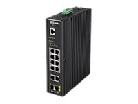D-Link DIS 200G-12PS - Conmutador - Gestionado - 10 x 10/100/1000 (8 PoE+) + 2 x SFP - montaje en riel DIN, montaje en pared - PoE+ (240 W) - CA 120/230 V / CC 46 - 54 V DIS-200G-12PS