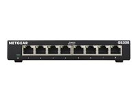 NETGEAR GS308v3 - Conmutador - sin gestionar - 8 x 10/100/1000 - sobremesa, montaje en pared GS308-300PES