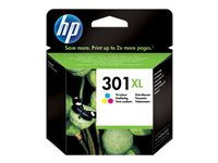 HP 301XL - 6 ml - Alto rendimiento - color (cian, magenta, amarillo) - original - cartucho de tinta - para Deskjet 1050A J410, 1051A J410, 10XX, 10XX J410, 15XX, 2000, 2050 J510, 2050A J510, 2054A J510, 25XX, 3000, 3050 J610, 3050A J611, 3052A J611, 3054A J611, 3055A J611, 3057A J611, 3059A J611, 3510; Envy 450X, 553X; Officejet 26XX, 46XX CH564EE#301