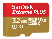 SanDisk Extreme PLUS - Tarjeta de memoria flash (adaptador microSDHC a SD Incluido) - 32 GB - A1 / Video Class V30 / UHS-I U3 - microSDHC UHS-I SDSQXBG-032G-GN6MA
