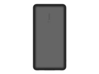 Belkin - Cargador portátil - 20000 mAh - 15 vatios - 3 conectores de salida (2 x USB, USB-C) - en el cable: USB, USB-C - negro BPB012BTBK